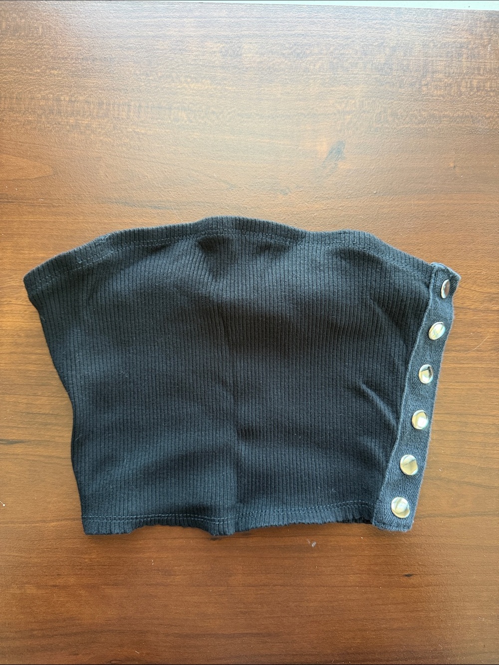 Black Ribbed Snap-ButtonTube Top - Picture 1 of 3